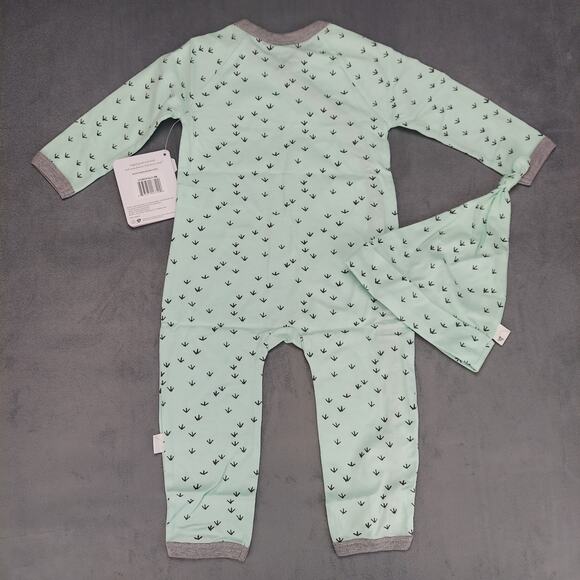 Burt's Bees One Piece Organic Cotton Romper With Hat Set Teal & Gray Size 6-9M - Picture 6 of 6